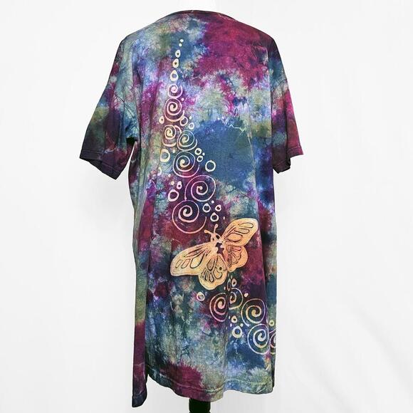Grebe Batik Art To Wear Handmade Tie-Dye Butterfly Print Cotton Dress Size L - Picture 5 of 5